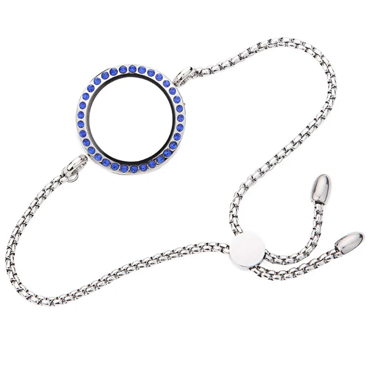 Glass Round Locket Bracelet Magnetic with Pink Rhinestone