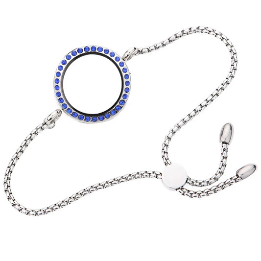 Glass Round Locket Bracelet Magnetic with Pink Rhinestone