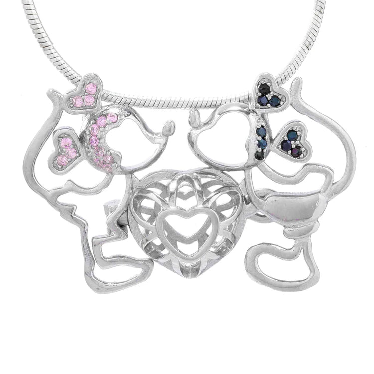 Sterling Silver with Rhinestones - Mickie and Minnie Kissing Heart Cage
