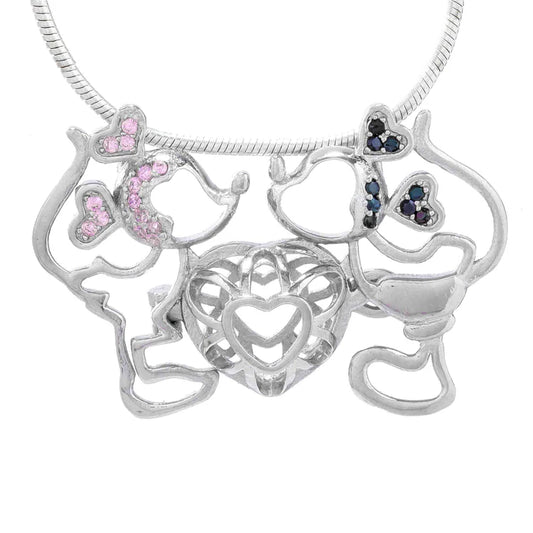 Sterling Silver with Rhinestones - Mickie and Minnie Kissing Heart Cage