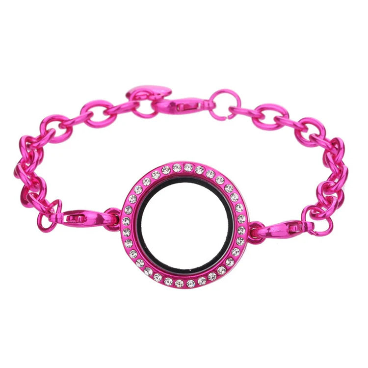 Hot Pink Chain Link Glass Locket Bracelet Magnetic