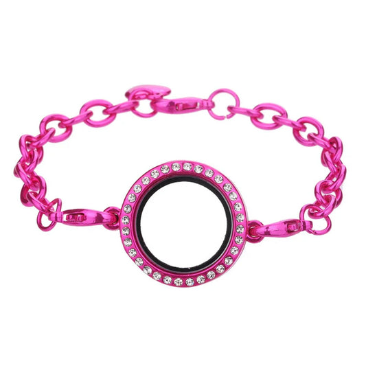 Hot Pink Chain Link Glass Locket Bracelet Magnetic