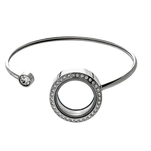 Glass Locket Bracelet Twist Off - Round Clear Rhinestone Stainless Steel